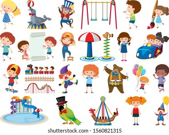 Large set of isolated objects of kids and circus illustration