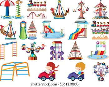 Large set of isolated objects of kids and circus illustration