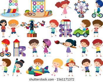 Large set of isolated objects of kids and playground illustration