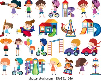 Large set of isolated objects of kids and playground illustration