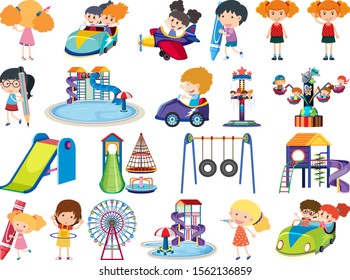 Large set of isolated objects of kids and circus illustration