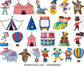 Large set of isolated objects of kids and circus illustration