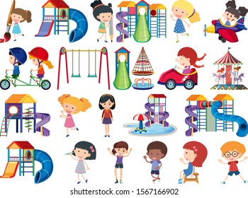 Large set of isolated objects of kids and playground illustration