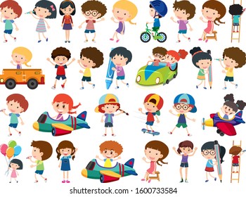 Large set of isolated objects of kids  illustration