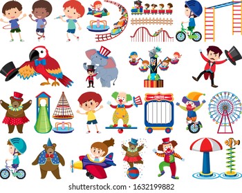 Large set of isolated objects of kids and circus illustration