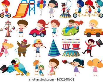 Large set of isolated objects of kids and circus illustration