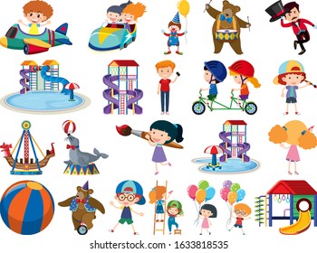Large set of isolated objects of kids and circus illustration