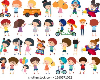 Large set of isolated objects of many kids illustration