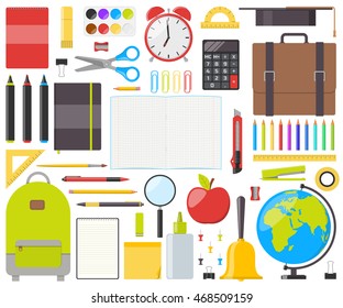 Large set of isolated school supplies. Vector illustration