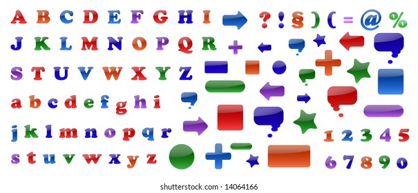 large set of letters, symbols, numbers and web icons