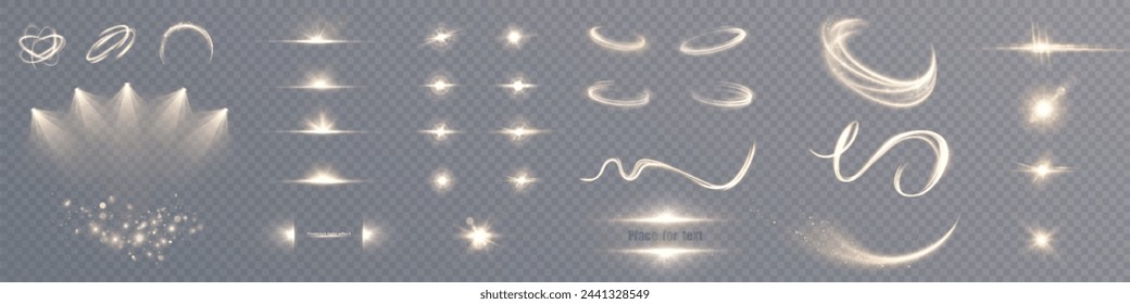 A large set of lighting effects of different shapes and themes. Large selection for design solutions for the advertising and gaming industry. Vector