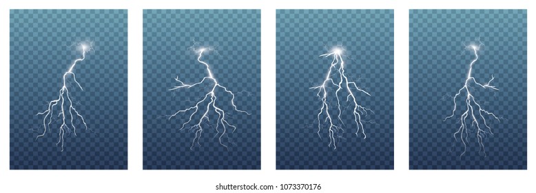 A large set of lightning. Thunderstorm and lightning. Magic and bright light effects.