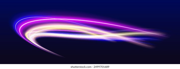 A large set of low-poly designs made of thin lines in the form of branches, spirals and arcs. Expressway, car headlight effect. Speed connection vector background.	