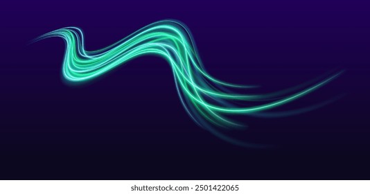 A large set of low-poly designs made of thin lines in the form of branches, spirals and arcs. Expressway, car headlight effect. Speed connection vector background.	