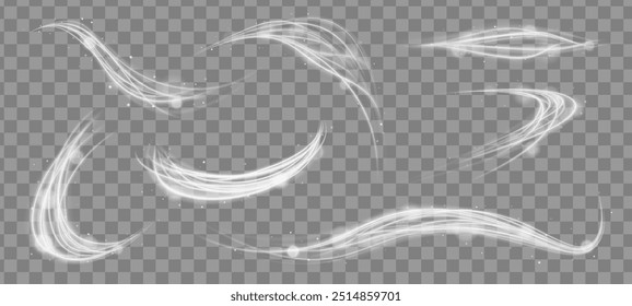 Un Grande conjunto de diseños de baja poli hechos de líneas delgadas en forma de ramas, espirales y arcos. Líneas blancas luminosas de velocidad. Gire la línea blanca.	