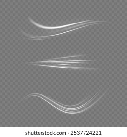A large set of low-poly designs made of thin lines in the form of branches, spirals and arcs. Expressway, car headlight effect. Speed connection vector background.