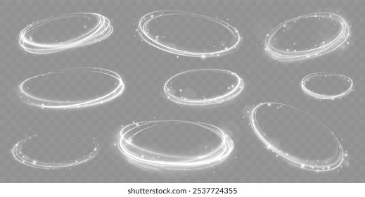 A large set of low-poly designs made of thin lines in the form of branches, spirals and arcs. Expressway, car headlight effect. Speed connection vector background.