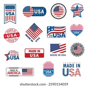  Large set of Made in USA labels, signs. USA patriotic signs. made in the usa labels set, american product emblem