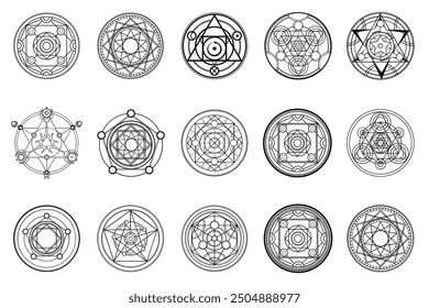 A large set of magic circles. Alchemical magic circles for witchcraft