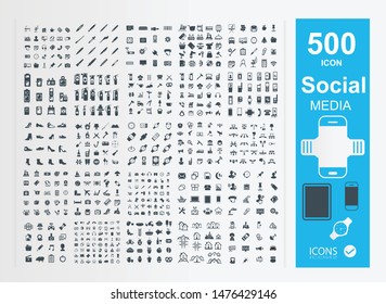 Large set of media, social media icons