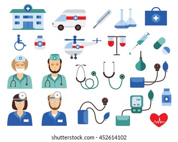 Large set of medical icons (vector illustration, flat concept)