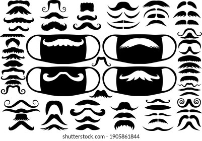 A large set of men's moustaches. Fingerprints on the mask. Images for various purposes. Vector illustration.