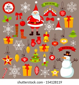 Large set "Merry Christmas." Illustrations without contour.