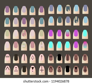 A large set of modern beautiful and fashionable designs for nails