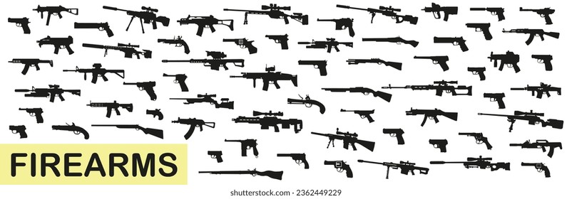 Un gran conjunto de armas modernas y no sólo pequeñas en vectores. Una variedad de armas pequeñas. EPS 10.