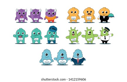 large set of monsters. monster on a white background, monsters in clothes, cute monsters, a large set of characters. - vector