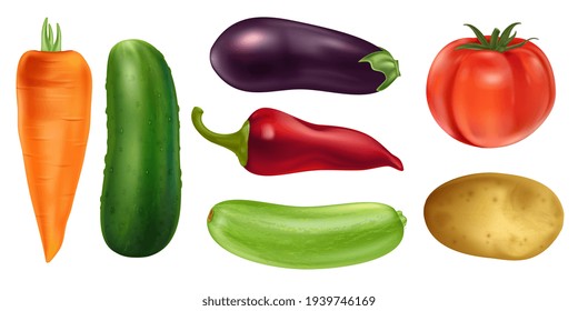 Gran conjunto de verduras coloridas con nombre sobre blanco para su uso como elementos de diseño para temas alimentarios y nutricionales, ilustraciones de vectores de colección aisladas sobre fondo blanco