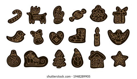 large set of new year black and white vector elements for design