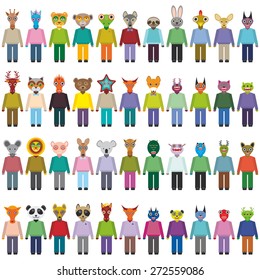 large set ofanimals and monsters Trendy Flat Style. zoo infographics design. Vector