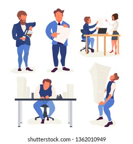 Large set of office life scenes with trendy colorful flat characters isolated on white