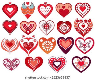 Large Set of Ornate Heart Designs in Vector
