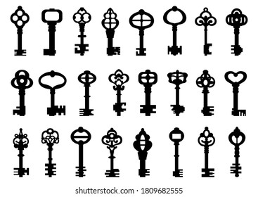 Large set of ornate vintage keys. Vector illustration.