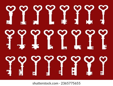Large set of ornate vintage keys. Vector illustration.