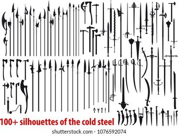 A large set of over a hundred silhouettes of the western and eastern cold steel of the Middle Ages