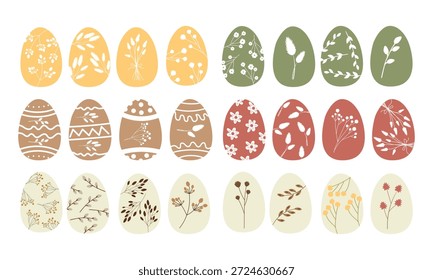 Grande conjunto de huevos de Pascua pastel con Elementos florales en estilo escandinavo