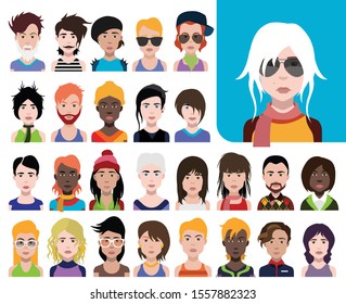 Large set of people avatars in flat style Vector women, men with color background