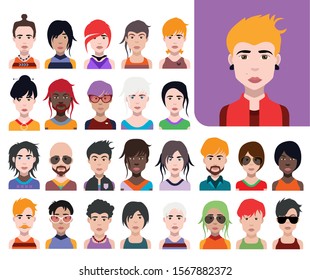 Large set of people avatars in flat style 
