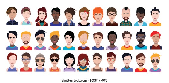 Large set of people avatars in flat style Vector women, men with color background