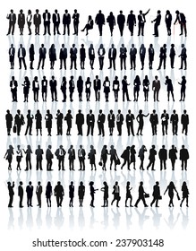 Large set of people silhouettes. Businesspeople; men and women.