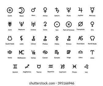 Large set of planet and constellations signs isolated on white