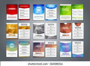 A large set of polygonal brochures (flyers) for advertising, reporting, corporate style. Vector illustration.