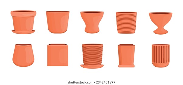 A large set of pots for flowers, plants, vases. Vector stock illustration. isolated. White background.Interior and garden items. 