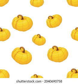 A large set of pumpkins in a cartoon style. Vector element for Halloween, Thanksgiving, Harvest.