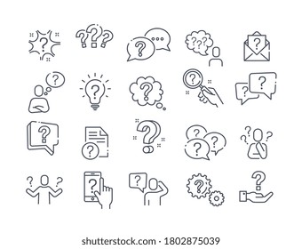 Large set of question, query or confusion icons with a variety of question marks for black and white vector design elements