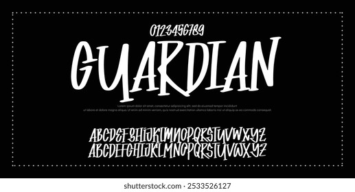 Conjunto grande de formas de letras aleatórias. Alfabeto inglês de letras maiúsculas geométricas de formas ecléticas. Tipo de fonte moderna de brutalidade. Fonte condensada e negrito de objetos geométricos.