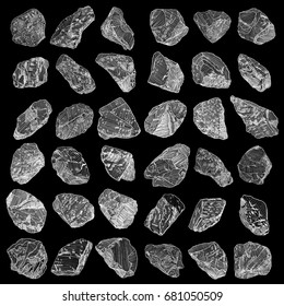 Large set of realistic hand drawn sketches stones and rocks. Different masonry stones, pebbles, marble, brick, mineral cobble isolated. Earth magical sacred elements. Vector.